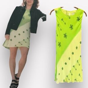 🥑Vintage Y2K floral ombre dress green small sleeveless flirty flutter hem small